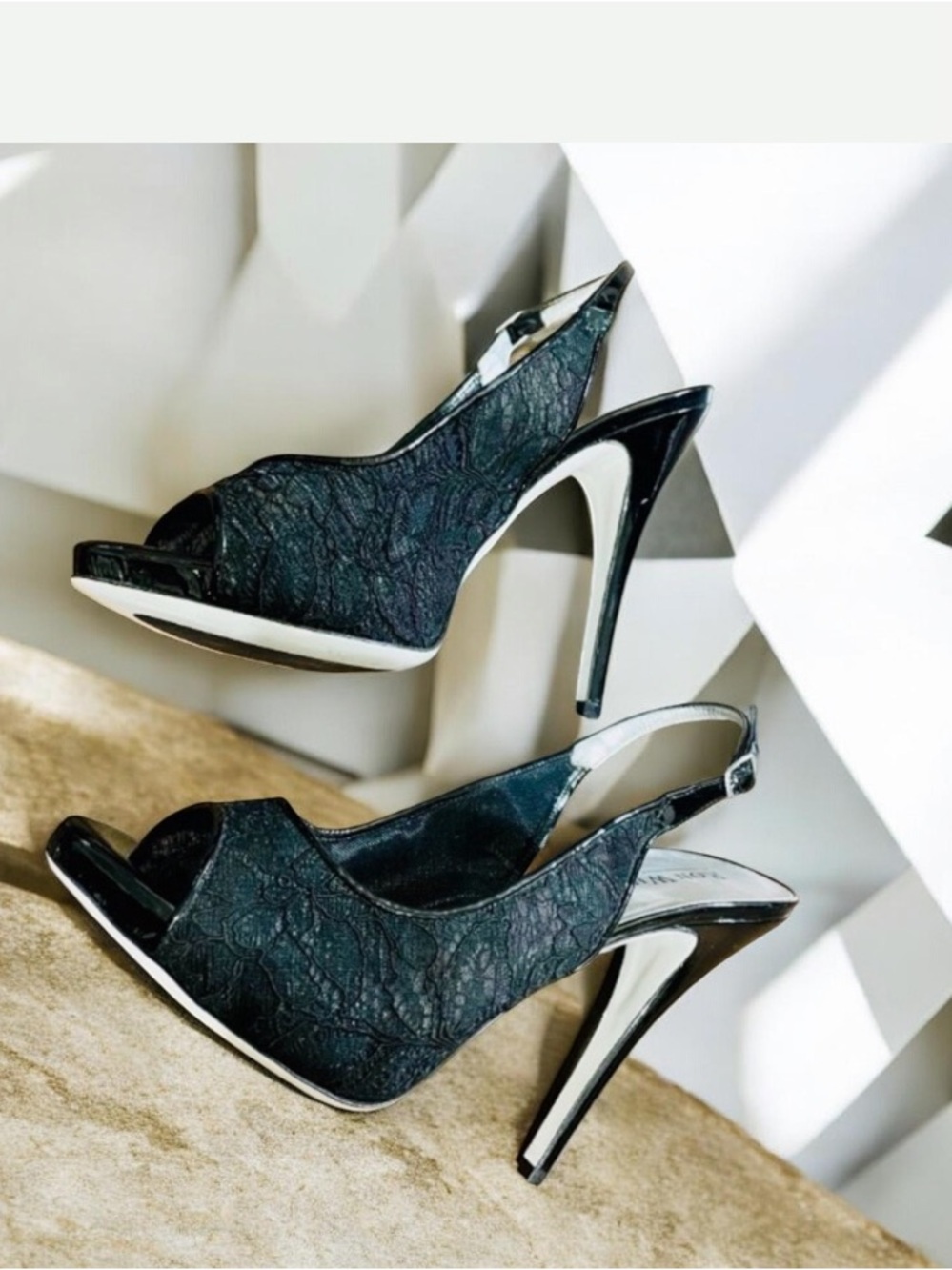 NWOT Ron White Italian Made Lace Heel Peep Toe Shoes Size